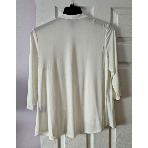 R&M Richards Women's Open Front White Cardigan 3/4 Sleeves Ltweight SZ L Career - Picture 2 of 10